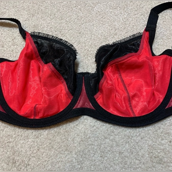 Parfait Red Black Lace Trim Bra Women Underwire Bra 32H - Picture 7 of 10